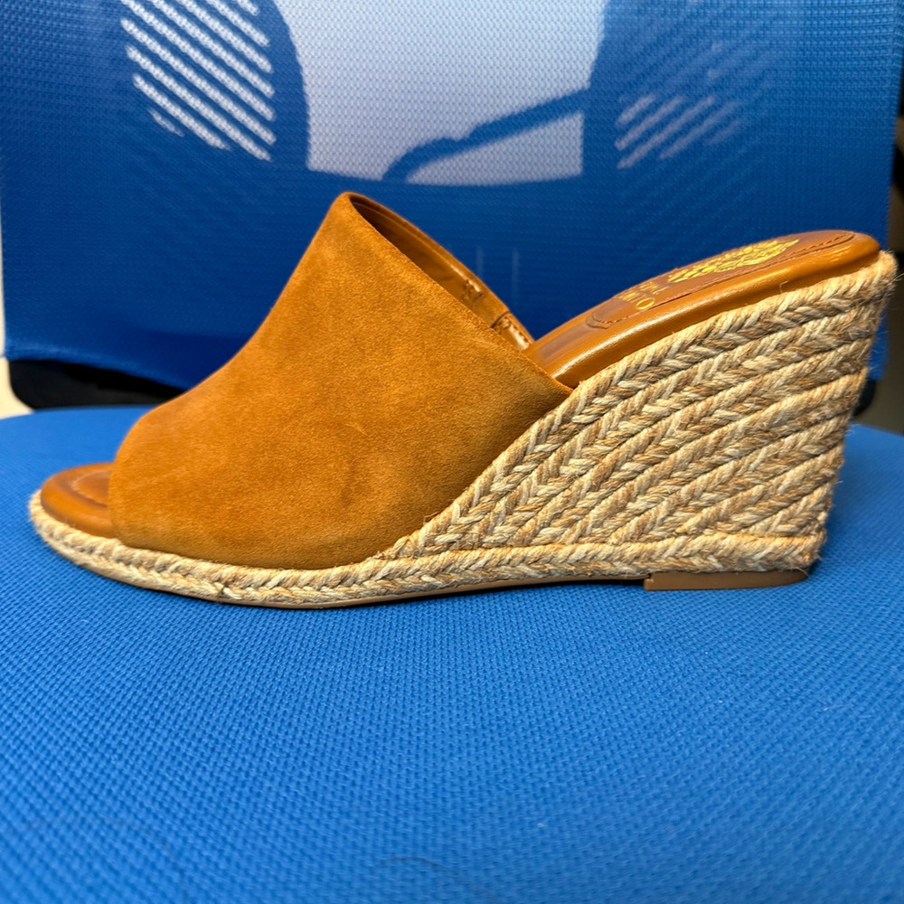 Vince Camuto Womens Suede Espadrille Wedge Mules Size 9.5 Burnt Orange